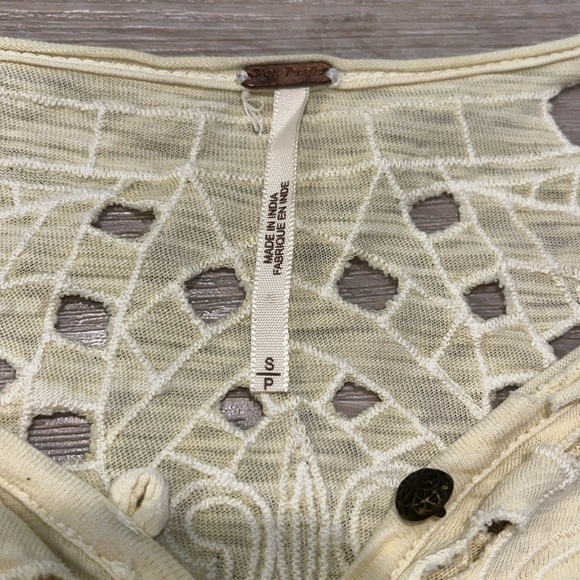 Free People Luna cutout henley long sleeve Ivory cream yellow Small Anthro - Picture 2 of 6